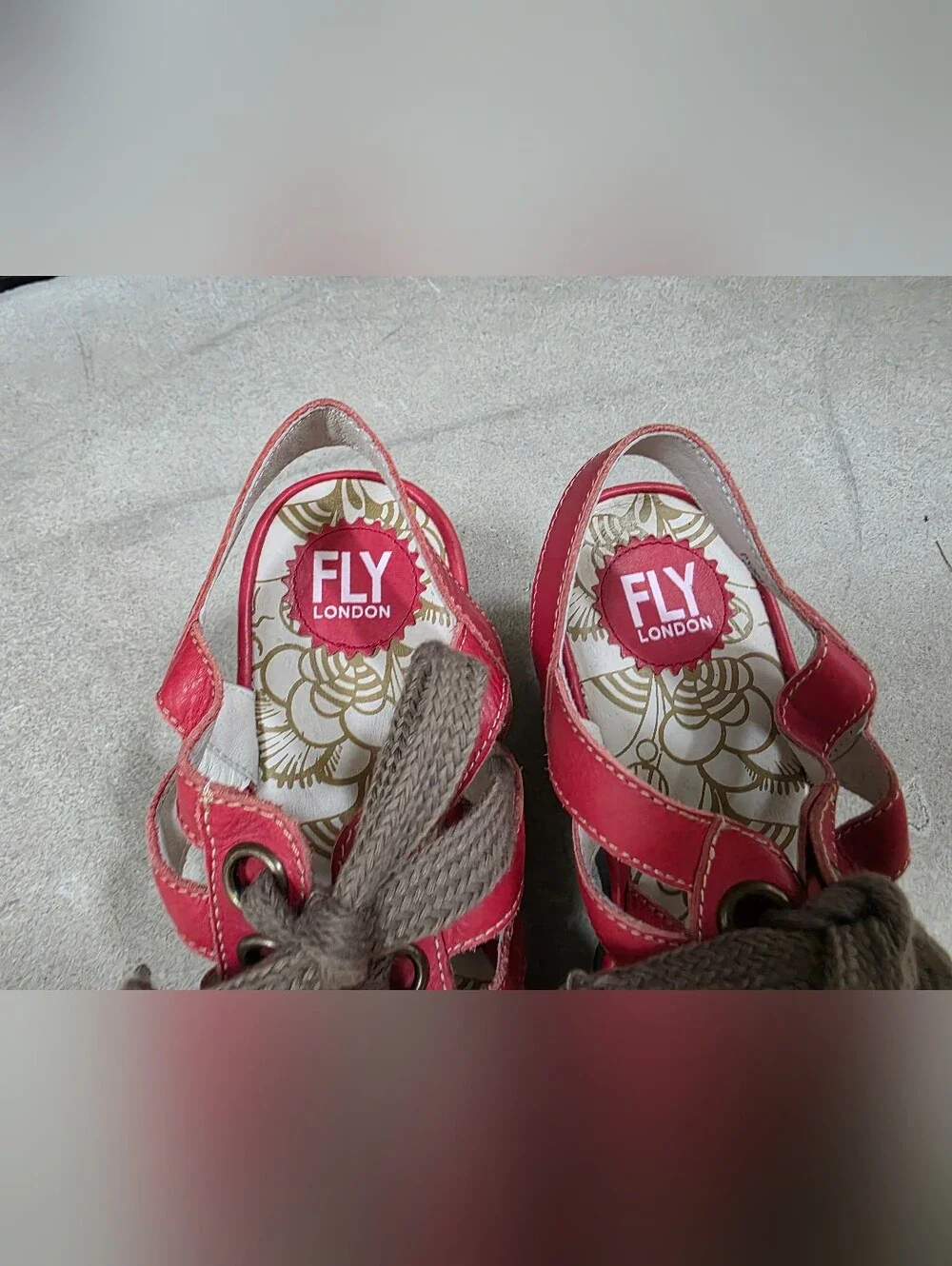 Fly London Mousse Lace Up Leather Sandals Red Size 39/9
